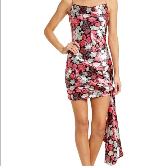 cinq a sept Dresses & Skirts - Cinq á Sept 6 Small Pink Black Silk Adjustable Strap Mini Dress Floral Print